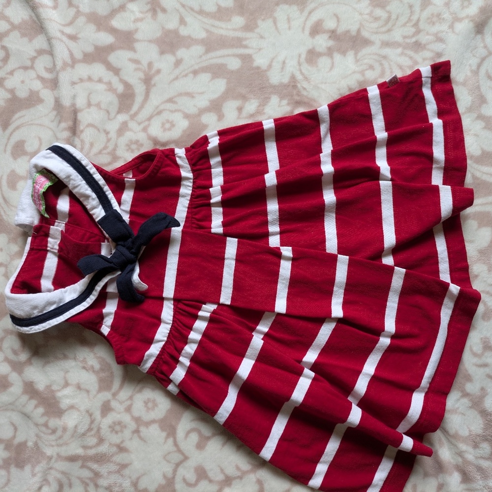 Sophie & Sam Sleeveless Red, White, and Blue Striped Sailor Collar 2T Dress